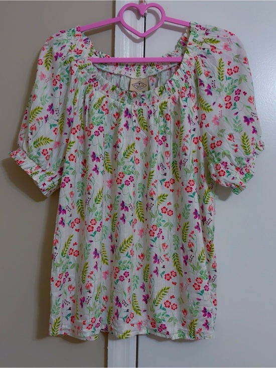 St. John's Bay Tops - St. John's Bay White Floral Off-Shoulder Blouse with Pink & Green